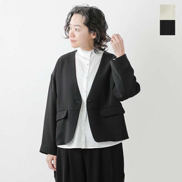 tumugu　ツムグ　ワイド　ショートコート　アウター　ノーカラージャケット tumugu（ツムグ） ソアパール コンパクト ノーカラー ジャケット