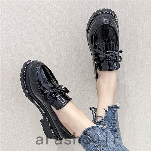 店長おすすめローファー靴レディーススリッポン幅広シューズフリンジ厚底女子学生靴通学通勤合成皮革歩きやすい痛くない軽量 Pa990 嵐商会 通販 Yahoo ショッピング