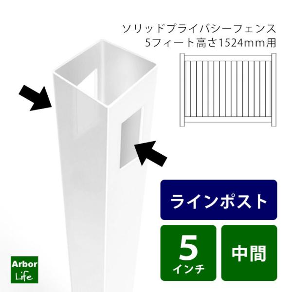 【中間用】ソリッドプライバシー５フィート 用ラインポスト バイナルフェンス 目隠しフェンス 高さ150cm 12M