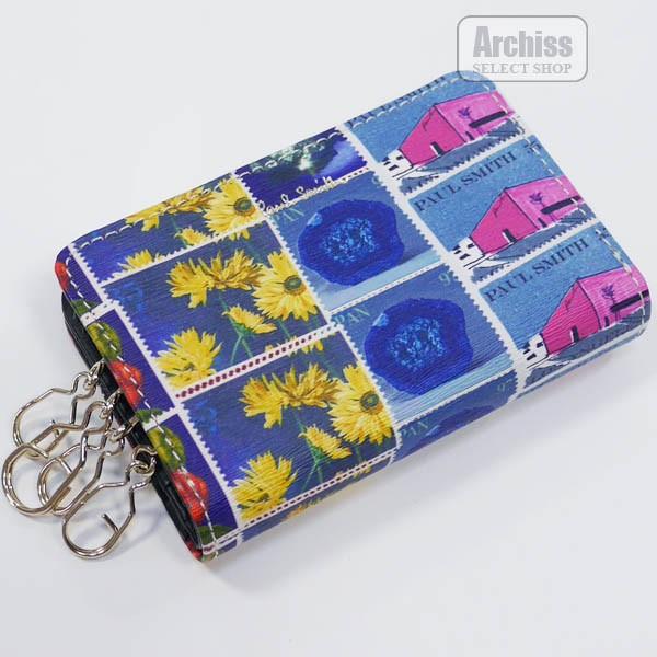 ポールスミス Paul Smith キーケース ジップ小銭入れ付き 2折 切手 スタンプ プリント柄 波模様 型押し レザー レディース 婦人 Pwd811 17 S Pwd811 17 Archiss 通販 Yahoo ショッピング