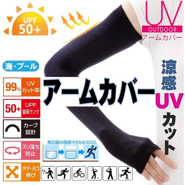 ゆうメール送料無料  絶対 焼かない アームカバー UVケア 最強 日焼け防止 手ぶくろ ロング 男女兼用 紫外線 対策 日焼け 止め 涼感 UVカット ブラック