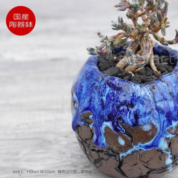 陶器鉢 植木鉢 底穴あり 丸型 オーシャン（ブルー） L H9cm 日本製 