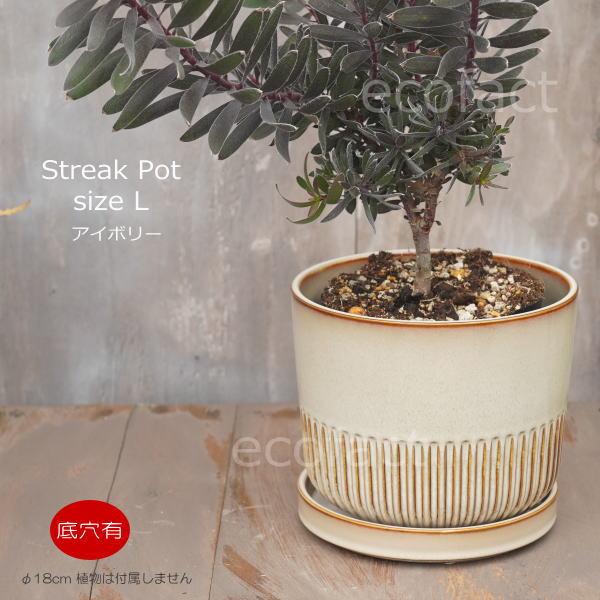 植木鉢 おしゃれ 陶器鉢 フラワーポット ミニポット 底穴あり Streak L
