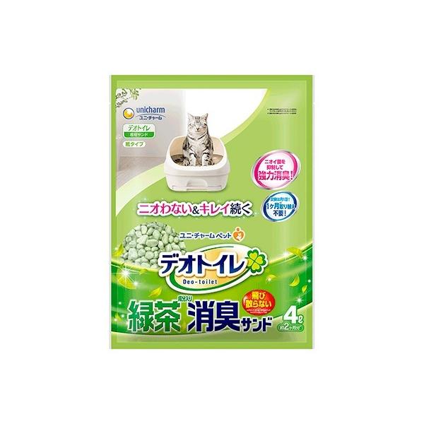 （訳アリ）ユニ・チャーム デオトイレ 飛び散らない緑茶成分入り消臭サンド 4L ※袋汚れしわあり　アウトレット