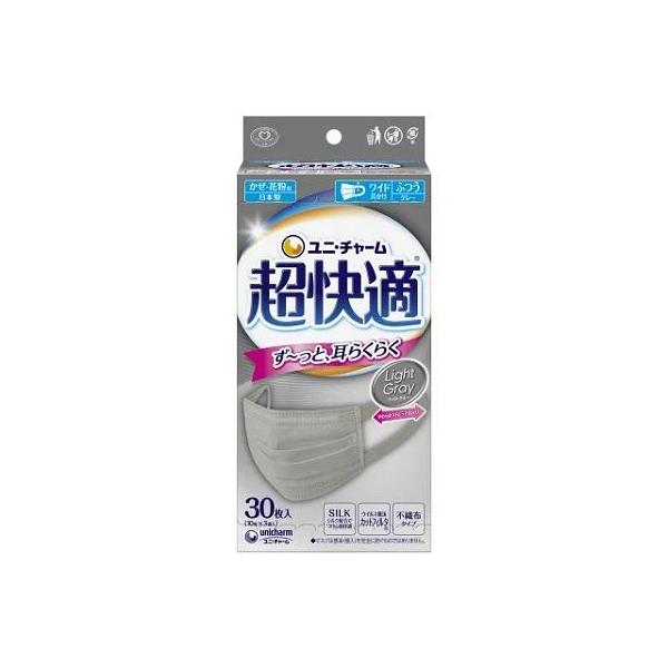 【特価商品】１２個セット ユニ・チャーム 超快適マスク プリーツタイプ グレー ふつう 30枚入　箱潰れあり