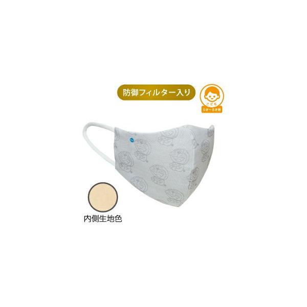 【アウトレット】＋３防御フィルター入り ハイドロ銀チタンソフトガーゼマスク おすわりドラえもん こどもサイズグレー ※パッケージにキズしわの場合あり