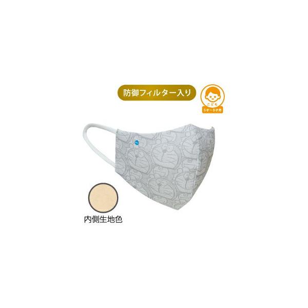 【アウトレット】＋３防御フィルター入り ハイドロ銀チタンソフトガーゼマスク ドラえもんがいっぱい こどもサイズグレー ※パッケージにキズしわの場合あり