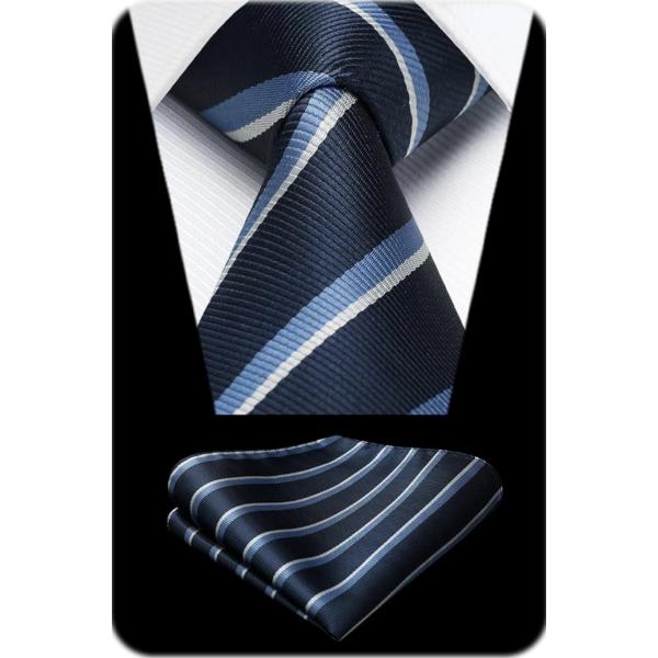 【セット内容】ネクタイ 1本：幅 8.5cm*長さ 150cm┃ポケットチーフ 1本：31cm31cm┃専用ボックス：25cm*8cm*2cm【混紡工芸】1200針で混紡を編み上げた後、引張りと延伸の過処理し、ネクタイの結び目がやすく、形が...