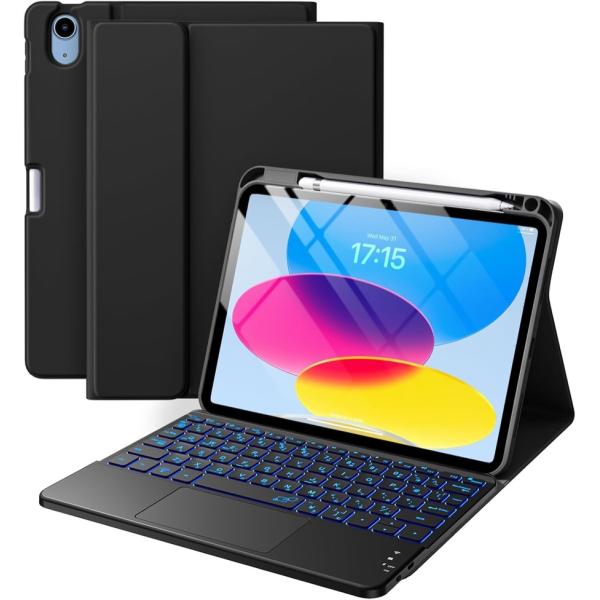 互換品 iPad A16 第11世代 11インチ キーボードケース 第10世代 10.9インチ対応 JIS日本語配列 トラックパッド 7色バックライト Type-C ブラック