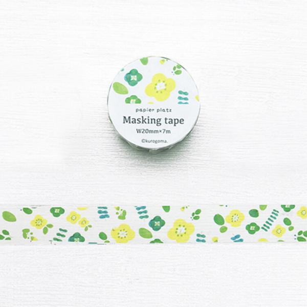 kurogoma 花と葉っぱ マスキングテープ 20mm / 北欧風 花柄 可愛い