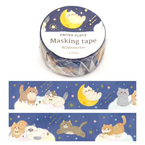 テープ・マスキングテープ Cat yoko スターリーキャット 20mm マスキングテープ / 箔押し 猫 ネコ