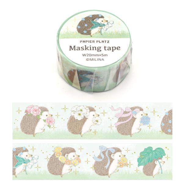 MILINA LOVE ハリネズミ 20mm マスキングテープ / 箔押し マステ 手帳