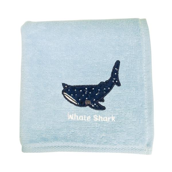 アクアチック 刺繍 ハンカチ ジンベエザメ / 海洋生物 ハンドタオル 綿