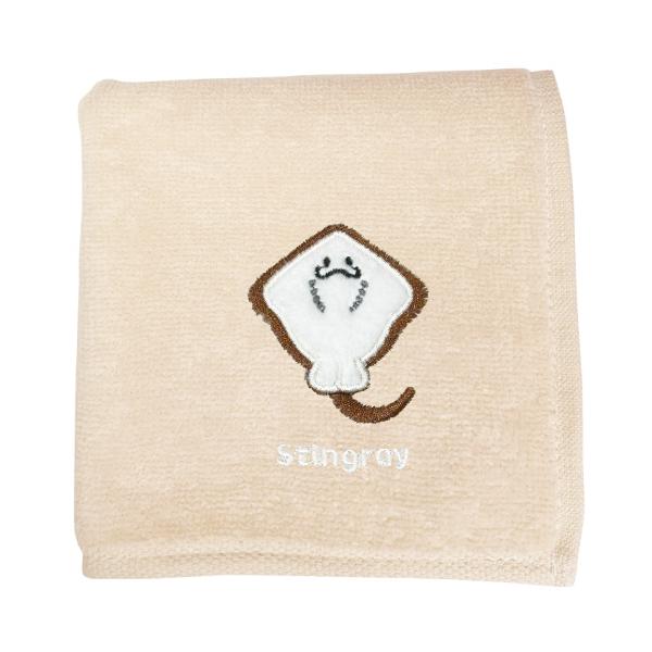 ハンドメイド　ハンカチ　あしべ アクアチック 刺繍 ハンカチ エイ / ハンドタオル 綿 ギフト