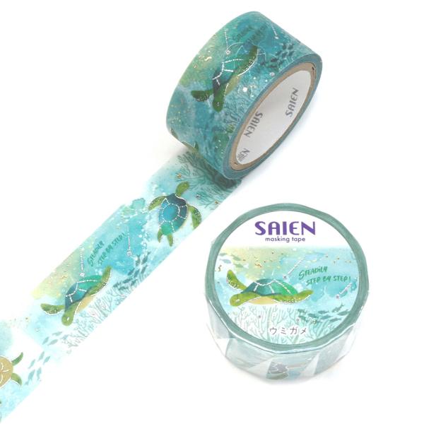 SAIEN 箔押し Marine Life ウミガメ 20mm マスキングテープ / 海 SAIEN 箔押し Marine Life ウミガメ 20mm マスキングテープ / 海