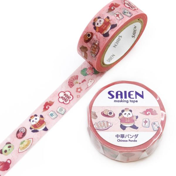 SAIEN 中華パンダ 15mm マスキングテープ / 中華風 パンダ マステ 手帳 デコ カミイソ