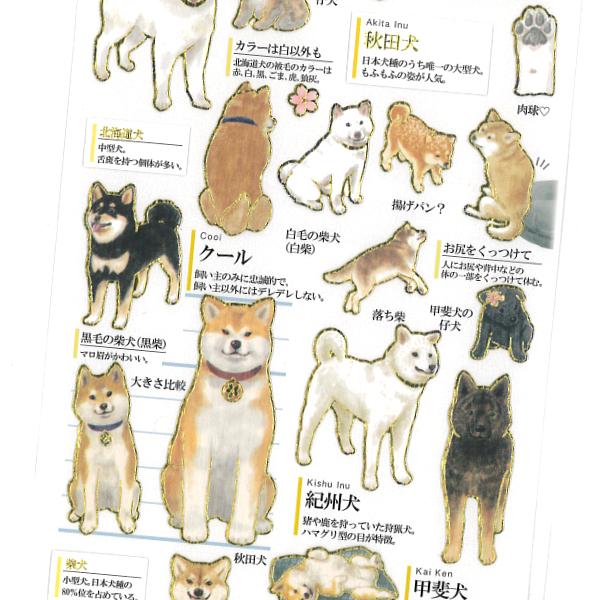 大人の図鑑シール 日本犬 / 和犬 金箔押し加工 カミオジャパン 手帳