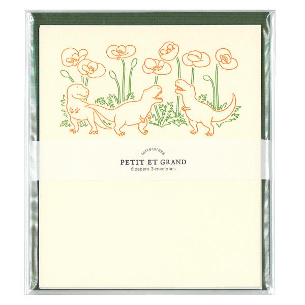 活版印刷 レターセット PETIT ET GRAND 恐竜 / ダイナソー 花 レタセ