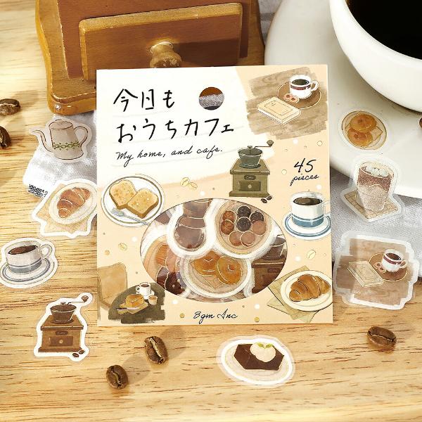 BGM 箔押し「今日もカフェ・おうちカフェ」45枚入 フレークシール / レトロ 喫茶 マステ素材 デコ