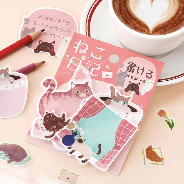 BGM 書けるメモシール ねこ日記 ピンク 30枚入 / 猫 ネコ 大きめ
