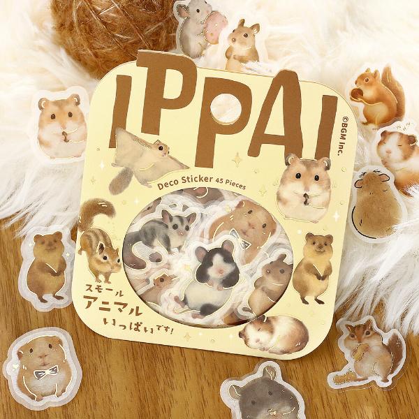 BGM 「スモールアニマルがいっぱいです」45枚入 フレークシール / 小動物 箔押し マステ素材 デコ