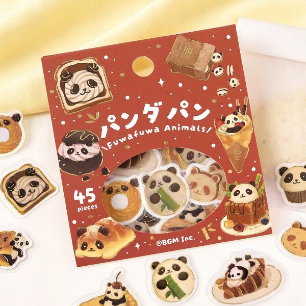 BGM 箔押し「ふわふわanimals・パンダパン」45枚入 フレークシール / マステ素材 デコ