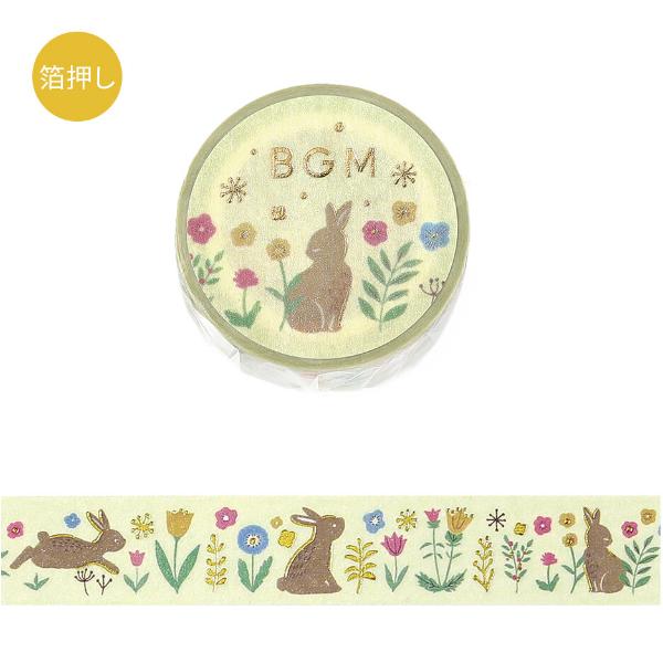 BGM 「北欧フォレスト・花とうさぎ」15mm マスキングテープ / 箔押し