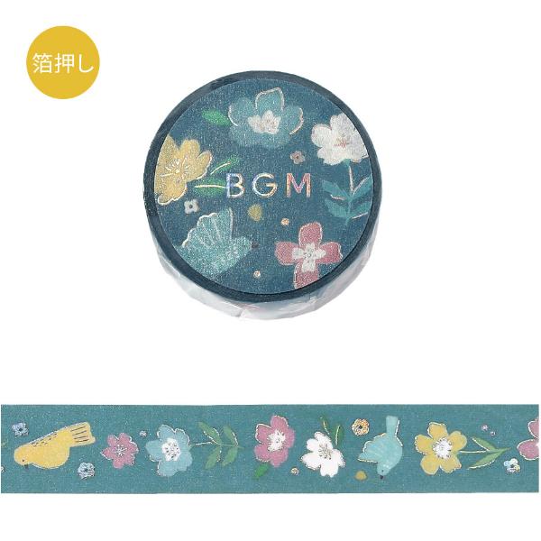 BGM 「北欧フォレスト・花の旋律」15mm マスキングテープ / 箔押し 花