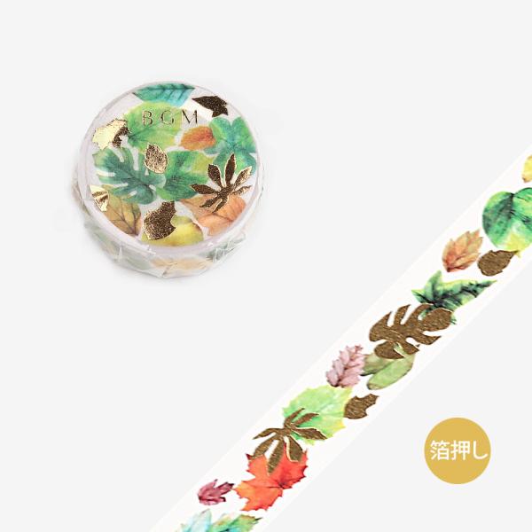 BGM (廃番・在庫限り) 「箔押し 枝葉」 15mm マスキングテープ / 南国