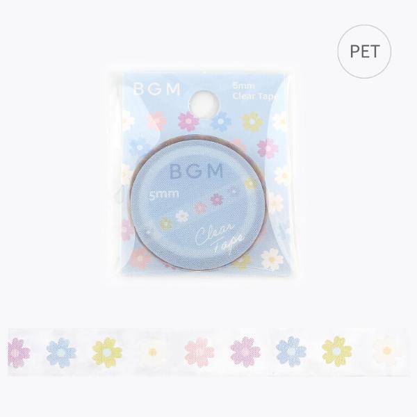 BGMマスキングテープの5mmシリーズにクリア素材のテープが登場！個性的なマスキングテープは、貼るだけで可愛いく、綺麗に変身♪ラッピングやデコレーションに。透明な素材に貼っても映えます。■サイズ：幅5mm×5m■素材：PET■生産地：中国株...