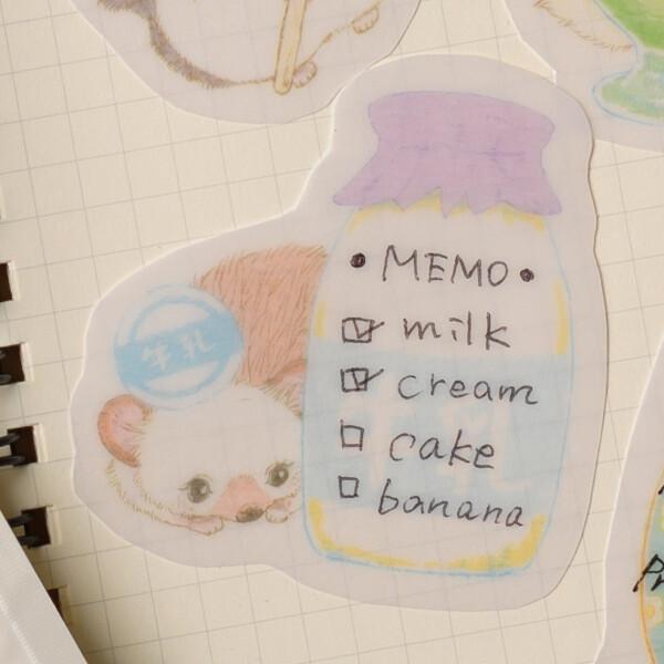 レトロフセン 牛乳瓶 はりねずみ / 半透明 書き込める 付箋 ふせん