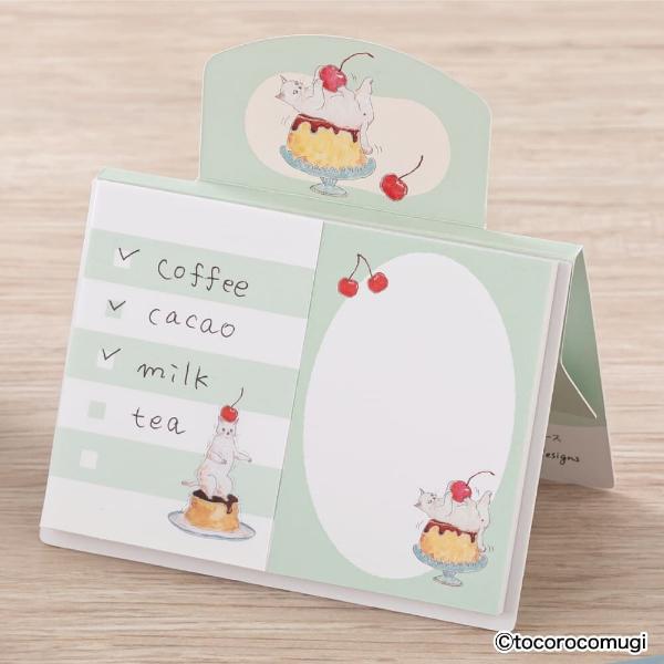 立つふせん BIG ぷるぷるプリンにゃんこ / トコロコムギ 猫 2柄 付箋 todoリスト