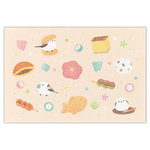 エヌビー社 ポストカード シマエナガと和菓子 / 可愛い イラスト
