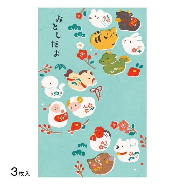 エヌビー社 お年玉袋 張子の十二支たち 3枚入 / 和柄 可愛い ポチ袋