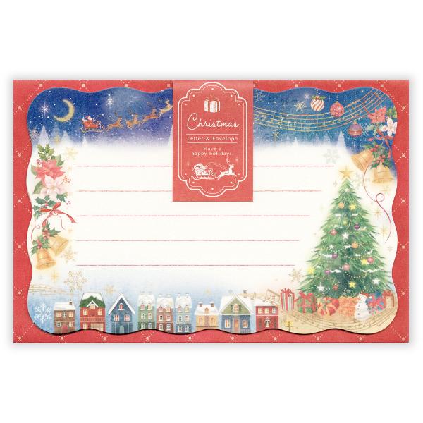 冬らしいモチーフが散りばめられた、手軽にお使いいただけるミニレターセット。お洒落なクリスマスデザインです。定型内料金で郵送できます。写真（DSC判・L判）を入れることも出来る、使いやすいサイズ。ヨコ4行罫便箋：ダイカットサンタ/クリスマス/...