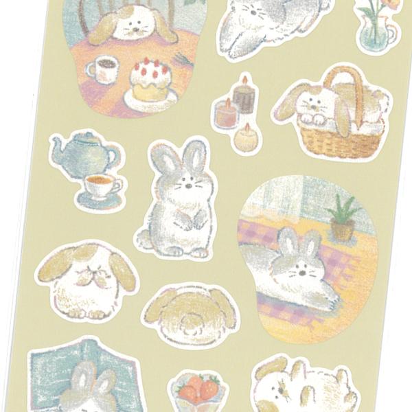 ウサギとくらす kurasu sticker / うさぎ 可愛い 色鉛筆風 デコ シール