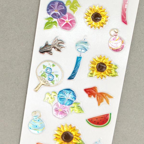 ビジュシール 夏の風物詩 夏柄 ヒマワリ 朝顔 金魚 風鈴 暑中見舞い デコシール 銀箔押し加工 ありしろ雑貨店yahoo 店 通販 Yahoo ショッピング