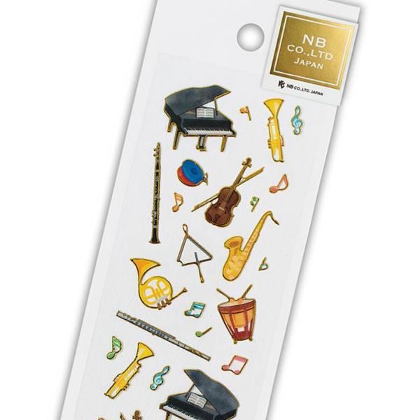 ふちシール 楽器隊 / 楽器 音符 音楽 金箔押し加工 金縁 PVC素材 手帳 デコ