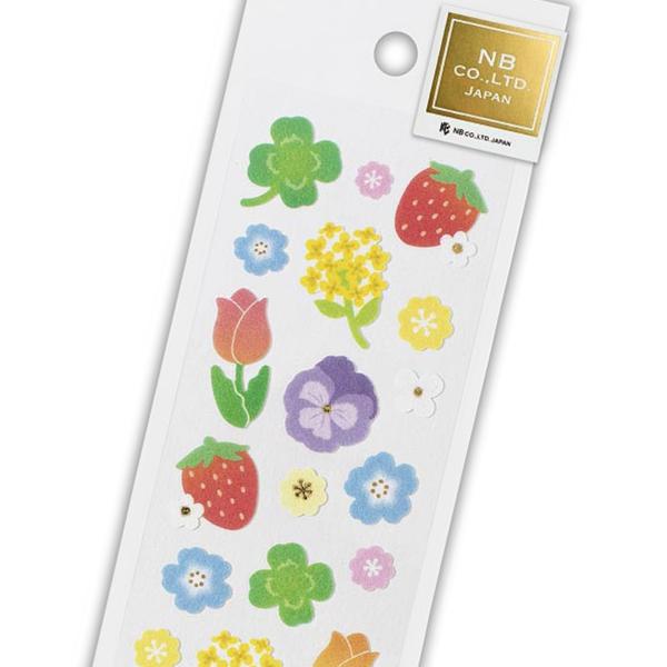 エヌビー社 不織布シール 春の草花 / 可愛い 春柄 箔押し加工 クリア