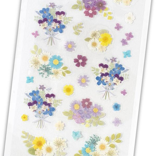 エヌビー社 透明シール大 押し花 ブルー / 花柄 透明 クリアシート