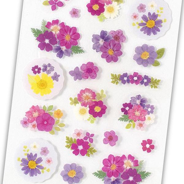 エヌビー社 透明シール大 押し花 パープル / 花柄 透明 クリアシート