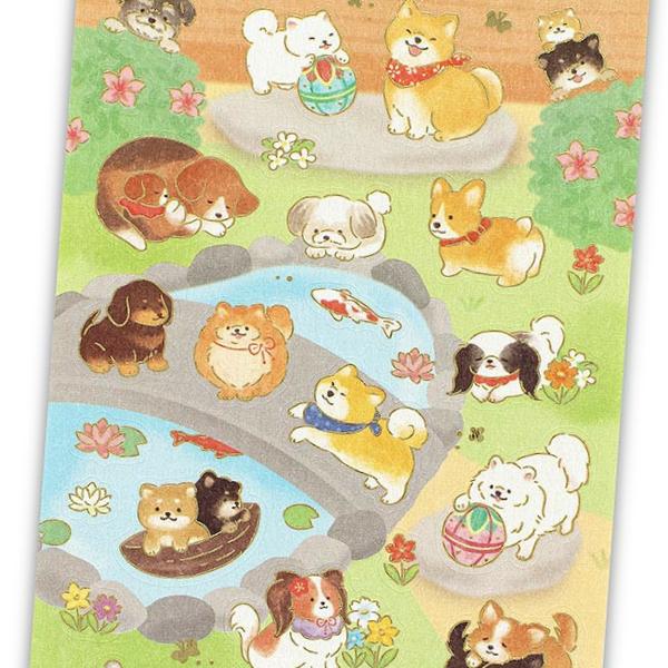 エヌビー社 和風シール大 犬と和の庭 / 柴犬 和柄 犬 可愛い 箔押し