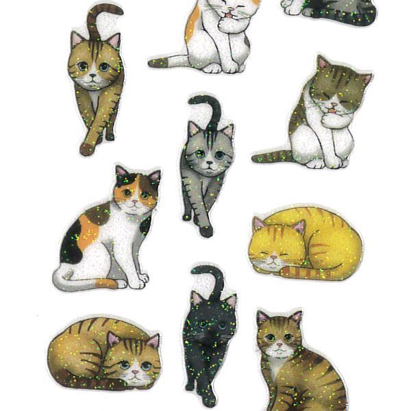 奧山商会 ラメ入り シール 猫3列 / 可愛い ネコ ねこ デコ 軟らかい