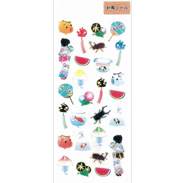 金箔入り和風シール 夏の風物 風鈴 団扇 金魚鉢 夏柄 金箔押し加工 和柄 お手紙 手帳 奥山商会 日本製 ありしろ雑貨店yahoo 店 通販 Yahoo ショッピング