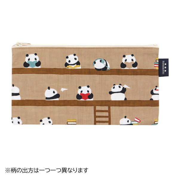 濱文様 フラットポーチ パンダの図書館 チャ / パンダ 化粧ポーチ 日本