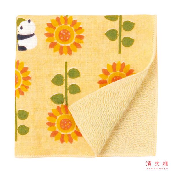 円形　テーブルクロス　夏　ひまわり　蝉　オリーブ　せみ　松ぼっくり 和たおる セミウォッシュ 向日葵とパンダ / 夏柄 パンダ 綿100% ハンド