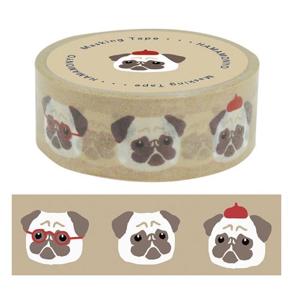 濱文様 パグ画伯 15mm マスキングテープ / 可愛い 犬 マステ 手帳 デコ