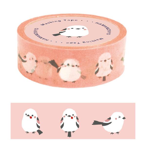 濱文様 ちゃんこいシマエナガ ピンク 15mm マスキングテープ / 野鳥 マステ 手帳 デコ