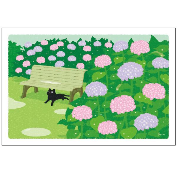たびねこ 夏柄 ポストカード あまやどり / 紫陽花 可愛い 猫 ネコ 四季 風景 はがき もりとしのり