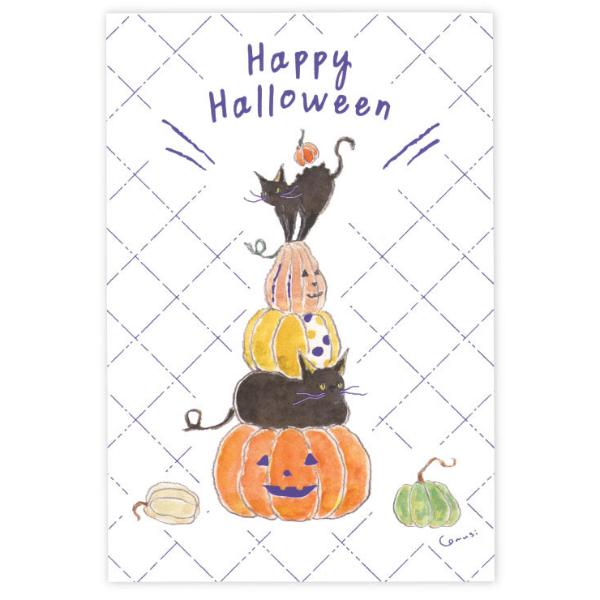 トコロコムギ ハロウィン ポストカード カボチャにゃんこ / 箔押し 猫 ネコ イラスト はがき
